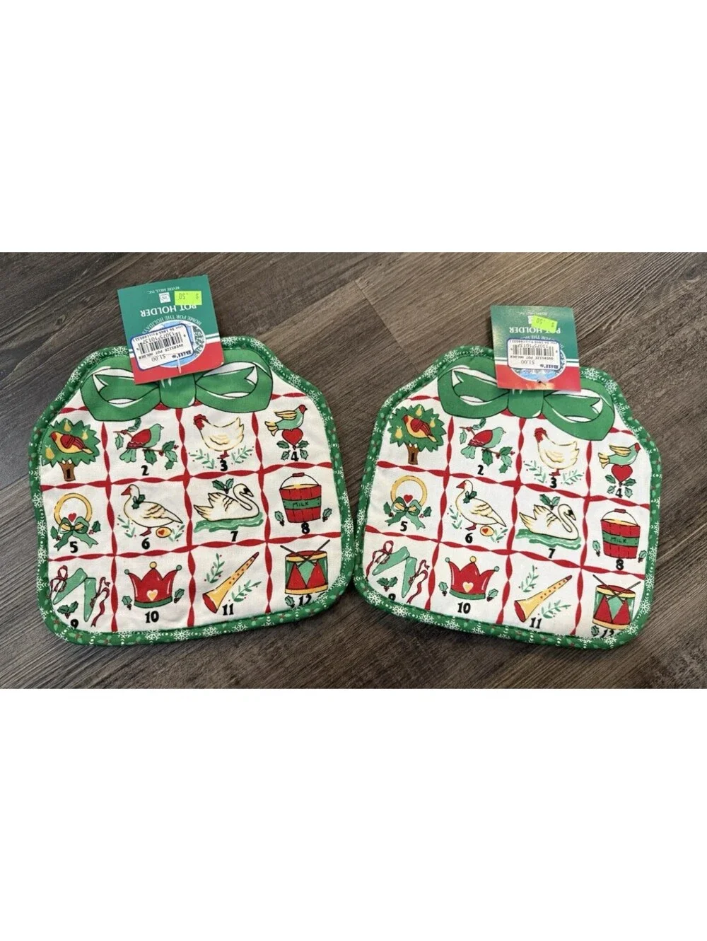 Revere Mills Oversize Pot Holders Set Of 2 Vtg 12 Days Of Christmas